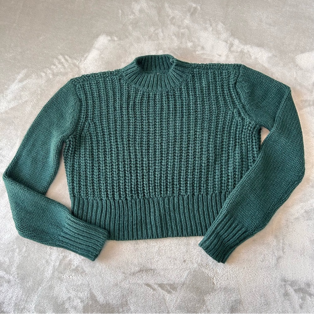 Pacsun Ribbed Mock Neck Cropped Sweater Womens S Green Cottage Hiking Cozy